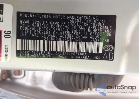 2014 Toyota Corolla Le Plus из США, поврежденный, VIN 2T1BURHE9EC103433